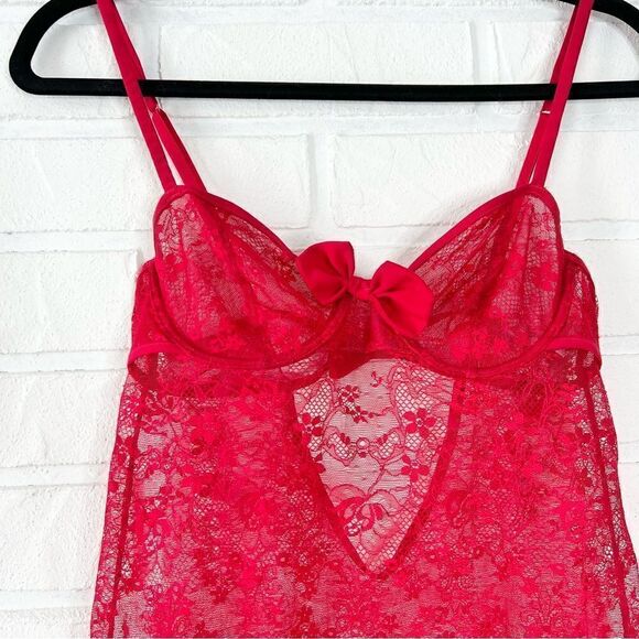 Etam Paris Red Lace Low Back Chemise Lingerie 6 - Picture 7 of 15